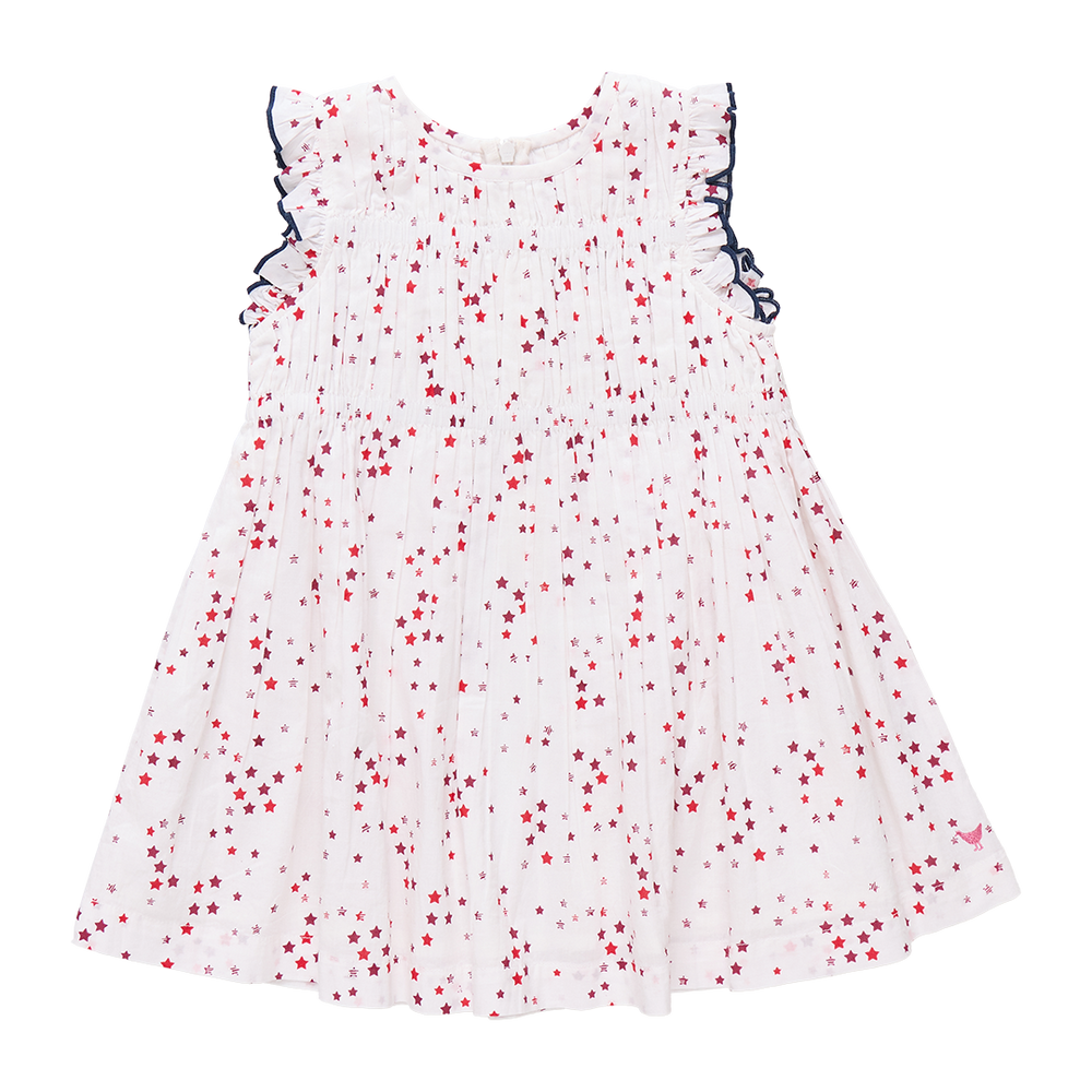 Pink Chicken - Girls Waverly Dress Red Ditsy Stars