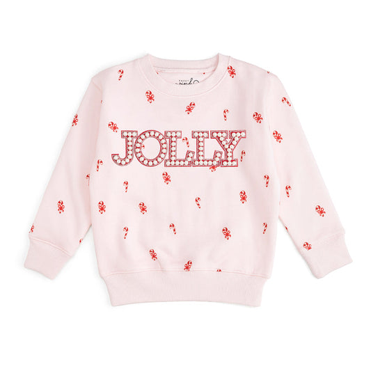 Sweet Wink Jolly Pearl Patch Christmas sweatshirt featuring candy cane and festive holiday design on cozy fabric.