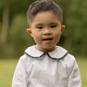 Henry Duvall - Long Sleeve Henry Peter Pan in Classic White with Tartan Trim