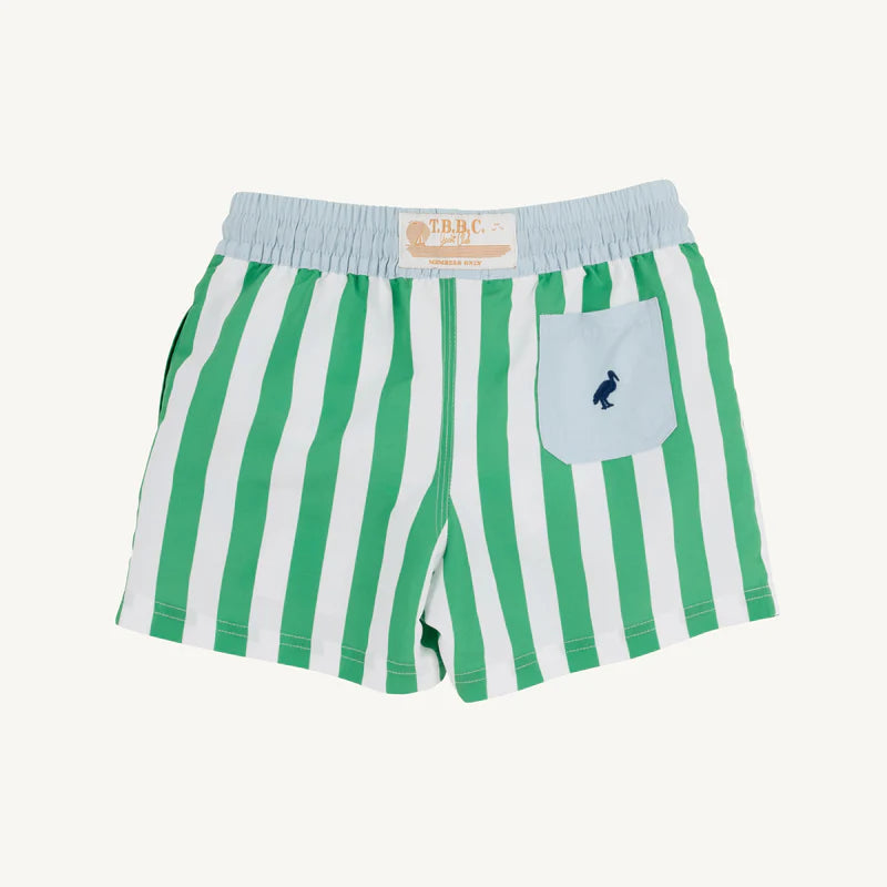 The Beaufort Bonnet Company - Turtle Bay Swim Trunks Kiawah Kelly Green Stripe/Buckhead Blue