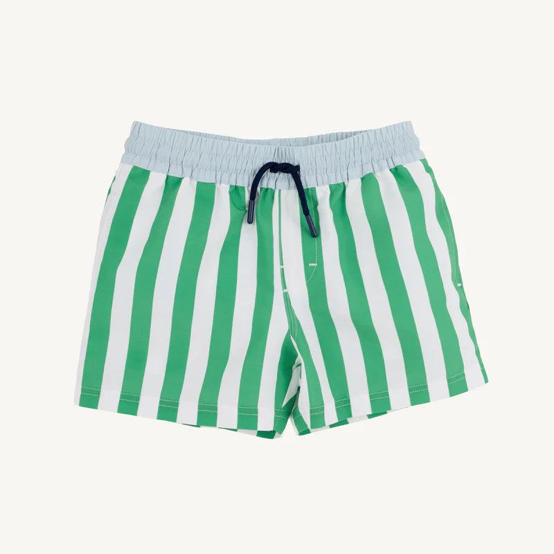 The Beaufort Bonnet Company - Turtle Bay Swim Trunks Kiawah Kelly Green Stripe/Buckhead Blue