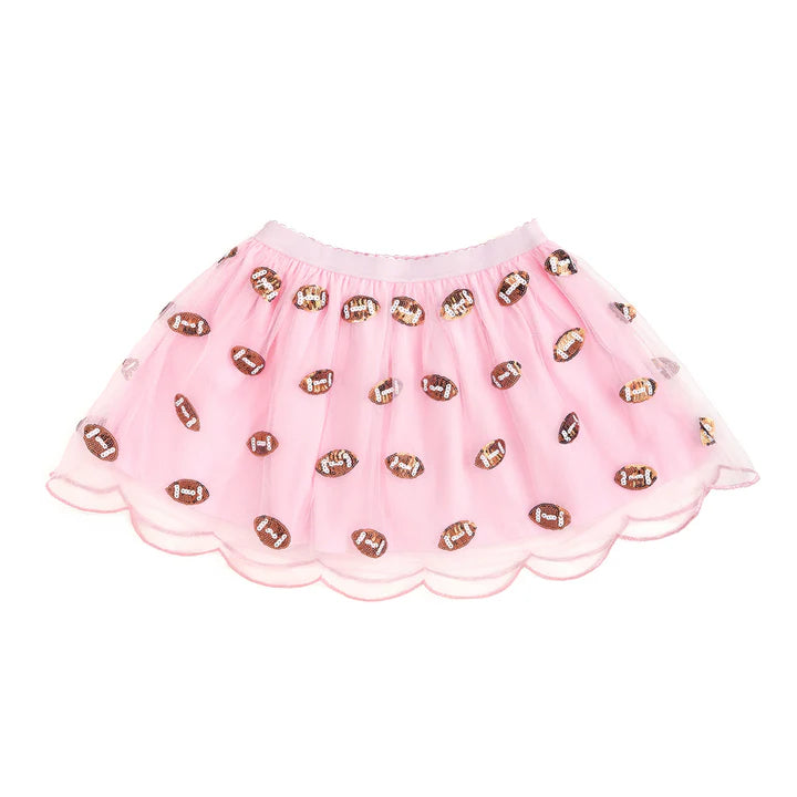 Mini sequin footballs tutu skirt by Sweet Wink featuring a colorful, sparkly design with football pattern and layered tulle.