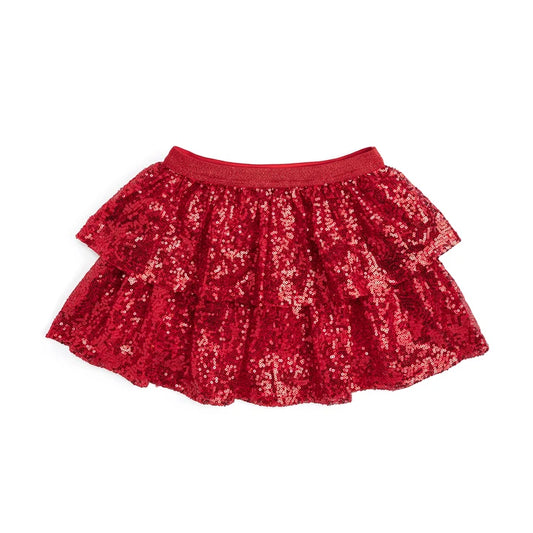 Ruby sequin tutu skirt by Sweet Wink featuring shiny red sequins and a soft tulle waistband for a playful, festive look.