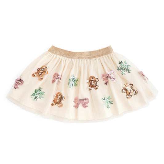 Sweet Wink gingerbread sequin Christmas tutu skirt featuring festive gingerbread and shiny sequins, perfect for holiday celebrations.