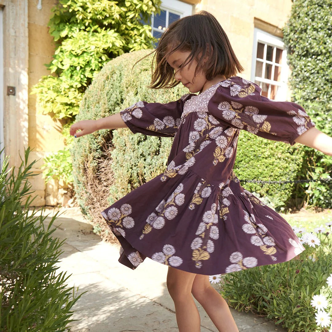 Plum Buttercup Floral Girls Fiona Dress