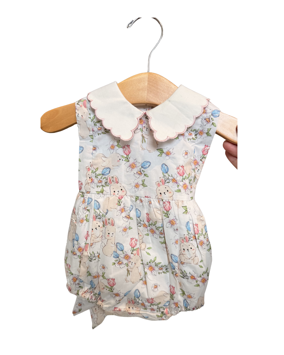 Lulu Bebe Tilly Bunny scalloped collared bubble dress with puffed sleeves and floral embroidery for a cute, vintage-inspired look