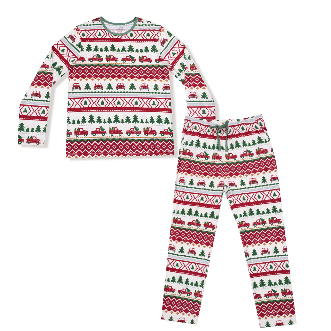 Red Truck Fair Isle Adult LS Pajama Set