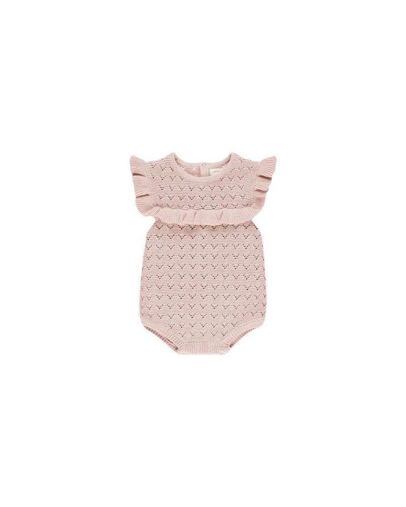 Quincy Mae - Bubblegum Pointelle Ruffle Romper