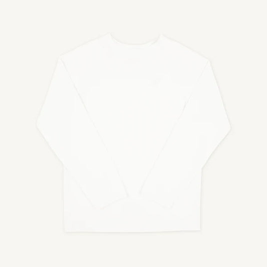 The Beaufort Bonnet Company Worth Ave White Walker's Wave Spotter swim shirt with a front view, featuring a white fabric with wave pattern details.