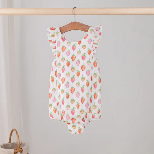Organic muslin bubble romper by Nola Tawk featuring a berry-themed cute design for infants.
