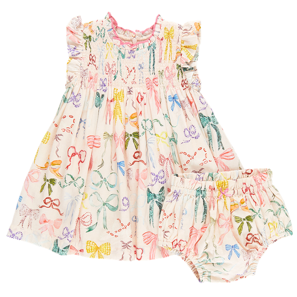 Pink Chicken - Watercolor Bows Girls Stevie Dress Set