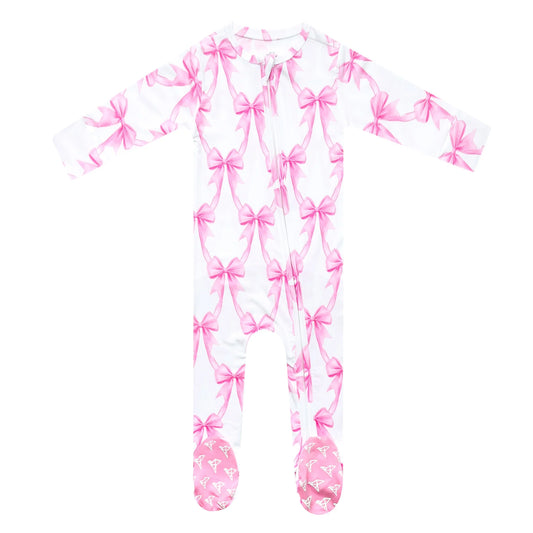 Bow My Gosh Bamboo Zip Up Footie