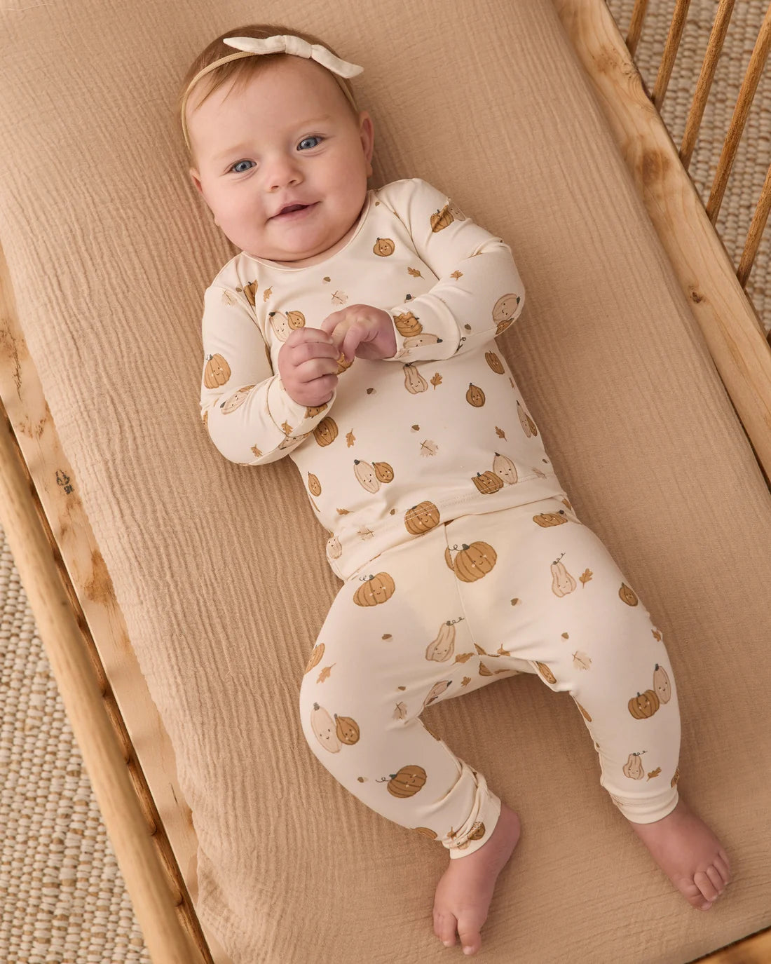 Quincy Mae Harvest Friends bamboo pajama set featuring a cozy, soft fabric in a charming harvest-themed design.