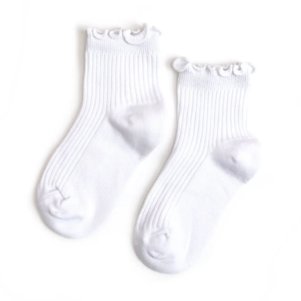 Little Stocking Co. - White Ribbed Lettuce Trim Midi Socks