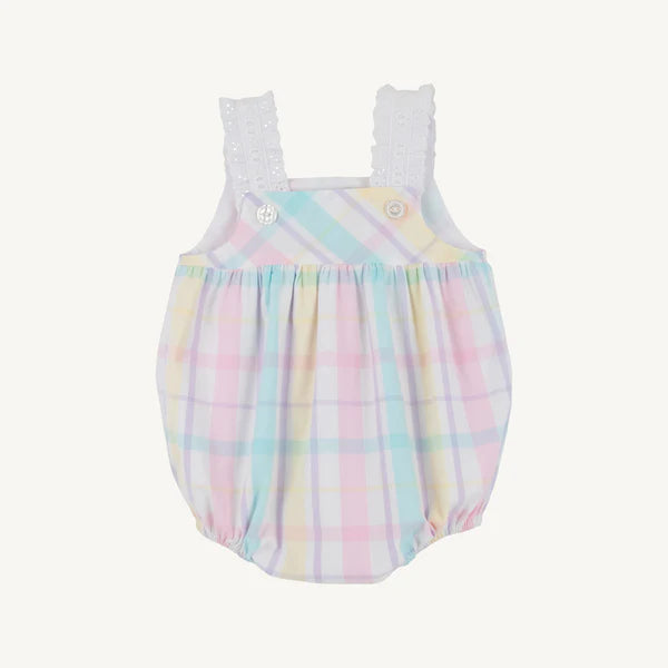 The Beaufort Bonnet Company Babs Bubble brunch plate with plaid design and Worth Avenue White pattern, shown from the back.