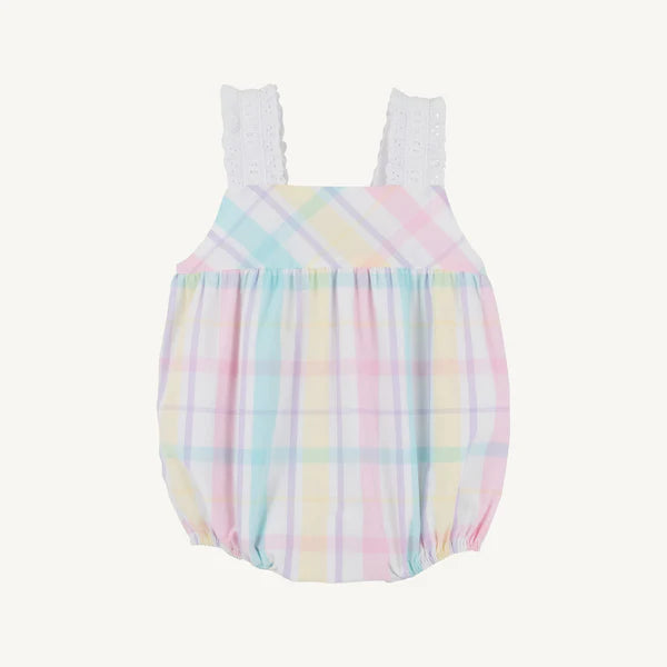 White Babs Bubble brunch plate with plaid border from The Beaufort Bonnet Company, featuring a stylish and colorful design.