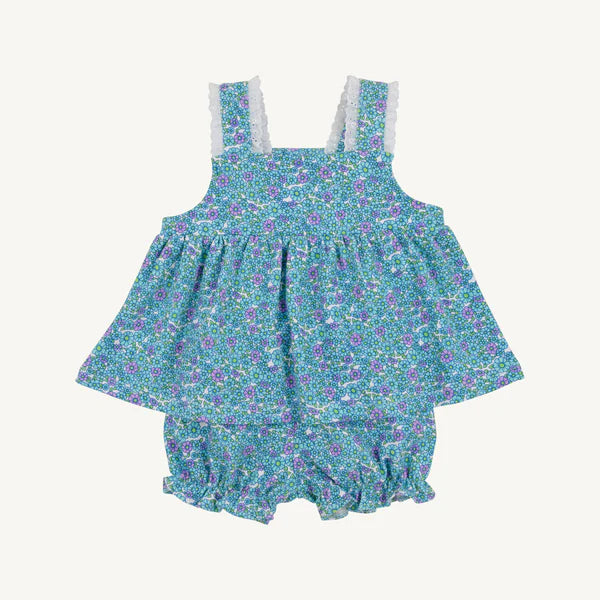 Fitzroy Floral Babs Bloomer Set by The Beaufort Bonnet Company featuring white fabric and floral pattern, perfect for baby girls.
