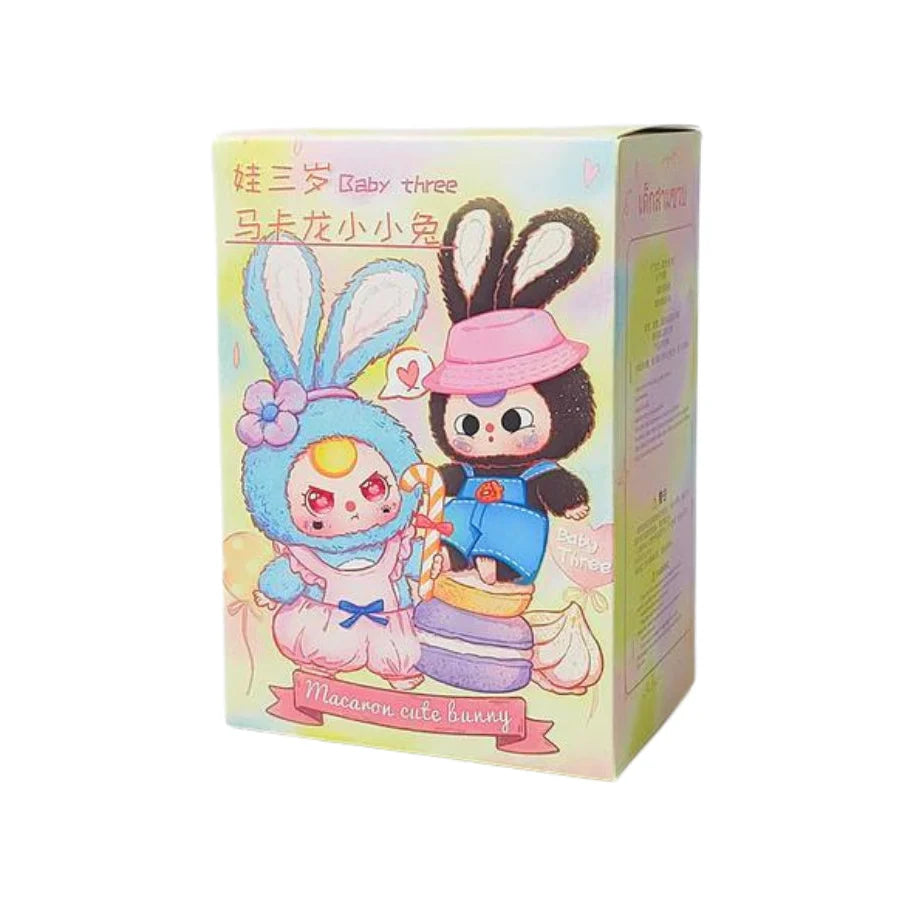 Cute Baby Three Macaron Bunny plush toy from the blind box series, soft and adorable stuffed animal in a playful design.