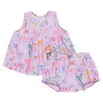 Pink Chicken - Lavender Watercolor Bows Baby Girls Jaipur 2 Piece Set