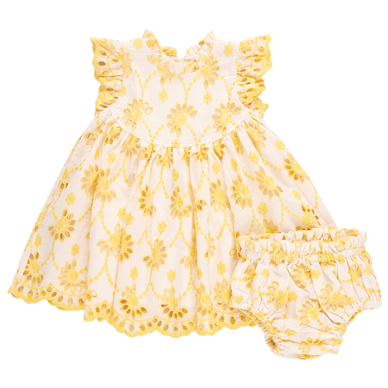 Pink Chicken - Baby Girl's Cynthia Dress Set - Bright Yellow Eyelet