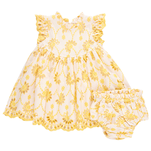 Pink Chicken - Baby Girl's Cynthia Dress Set - Bright Yellow Eyelet