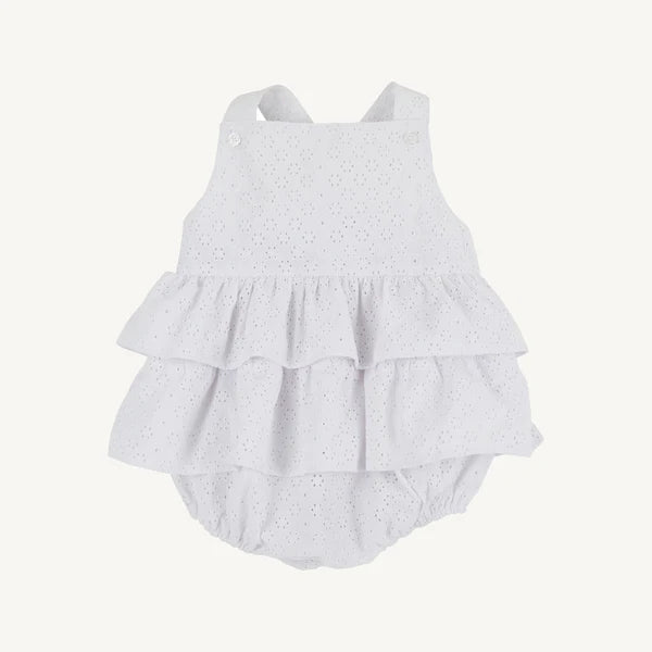 White Blakely Bubble dress by The Beaufort Bonnet Company, featuring eyelet fabric and a classic, charming design.