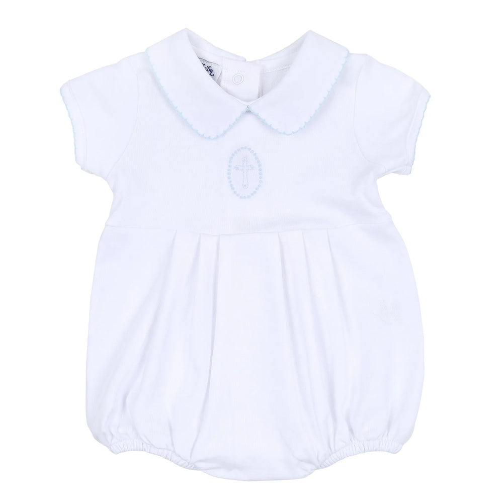 Magnolia Baby - Blessed Blue Emb Collared S/S Boy Bubble