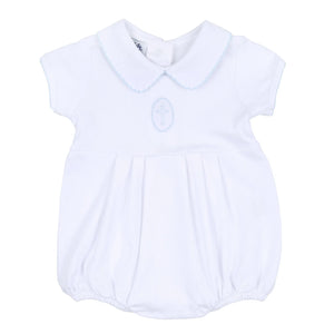 Magnolia Baby - Blessed Blue Emb Collared S/S Boy Bubble