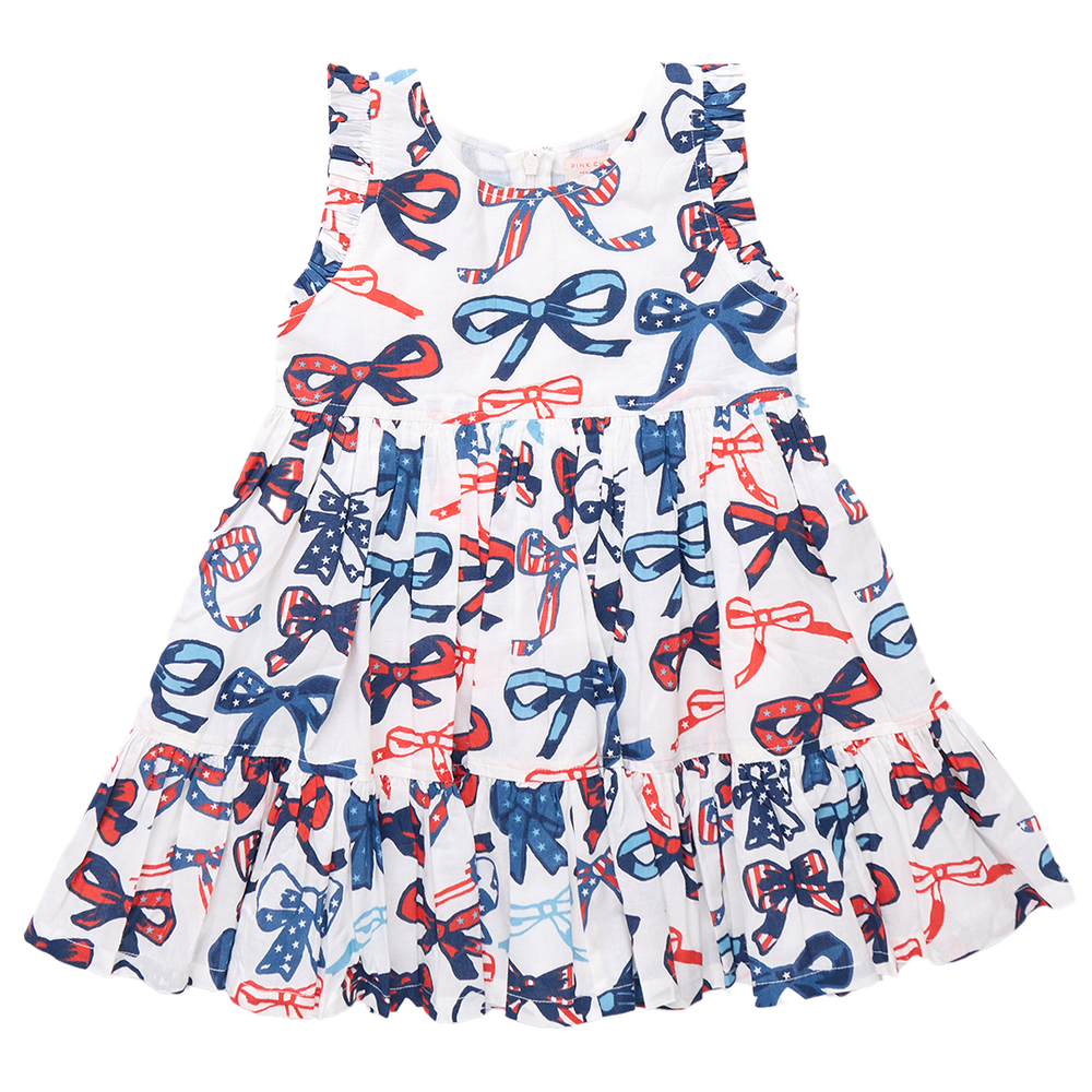 
            
                Load image into Gallery viewer, Pink Chicken - Girls Kelsey Dress Red White and Bows
            
        