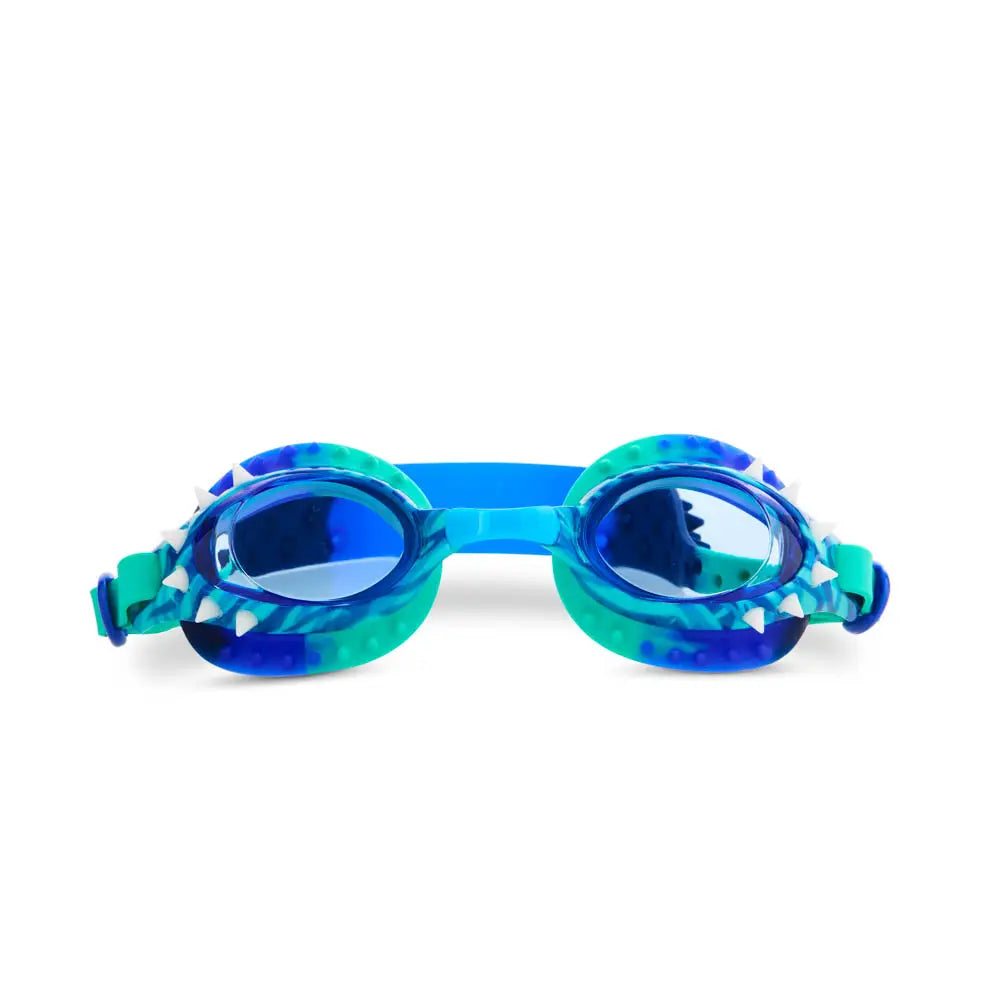 Colorful Dino Dive Kids' Swim Goggle by Bling2o with vibrant dinosaur design and adjustable strap for comfortable swimming.