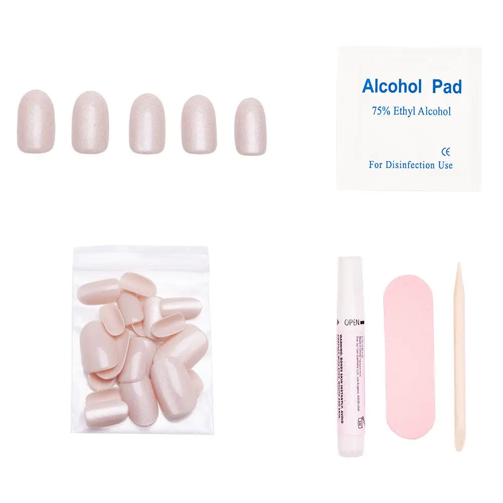 Glamnetic Pure Intentions iridescent press-on nails with shimmering, holographic finish on a neutral background