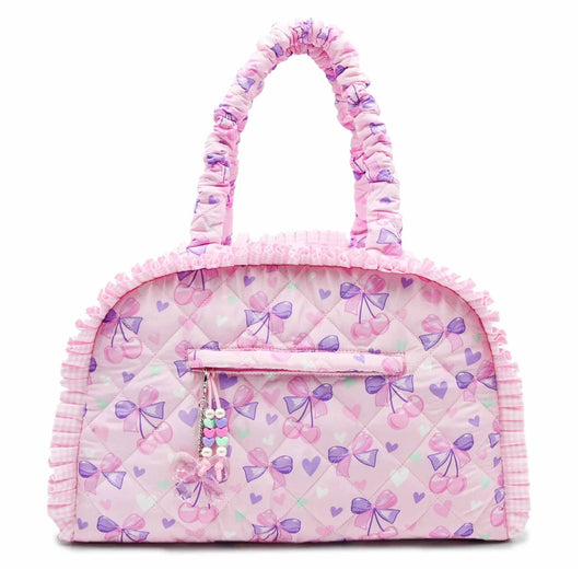 Quilted Cherry Bow Printed Medium Duffle Bag