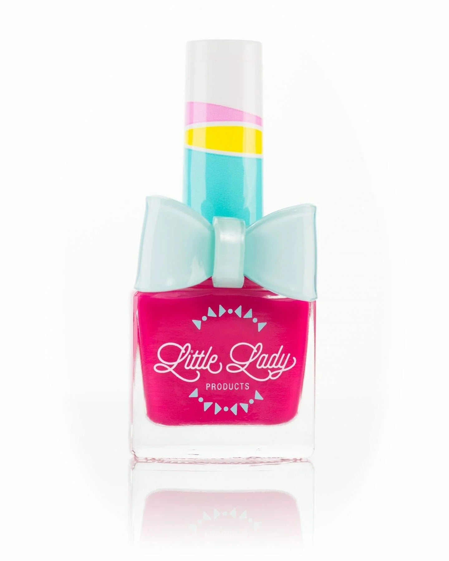 Little Lady kid-safe scented nail polish bottle with colorful fruit-themed label, designed for children’s gentle nail care.