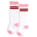 Little Stocking Co. - Cherry Stripe Lace Top Knee High Socks