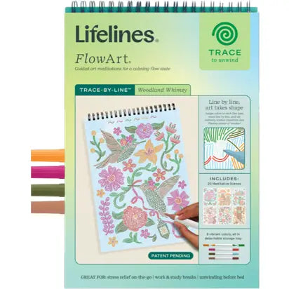 Flowart Trace By Line Woodland Whimsy art print by Lifelines featuring whimsical woodland scene with detailed line art.