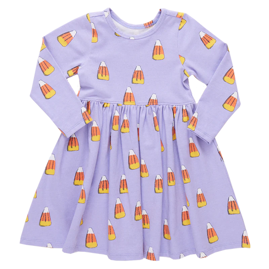 Pink Chicken - Girls Organic Long Sleeve Steph Dress - Lavender Candy Corn