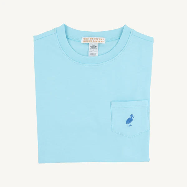 Folded Carter crewneck sweater in Belhaven Blue from The Beaufort Bonnet Company, featuring a classic crewneck design and soft fabric.