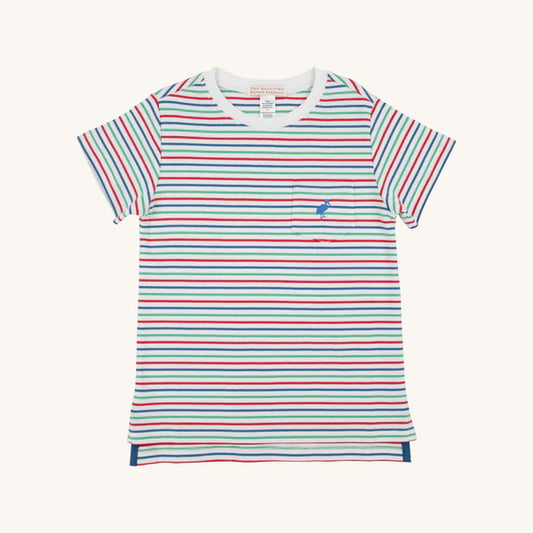 The Beaufort Bonnet Company - Carter Crewneck Simsbury Stripe with Wood Boat Blue Stork