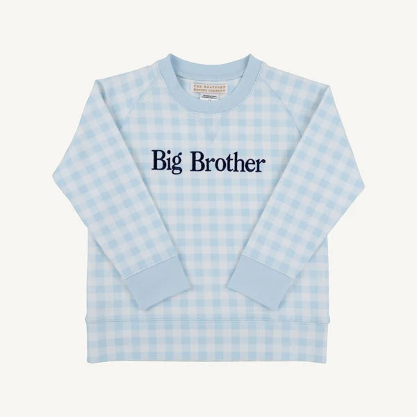 Buckhead Blue Gingham with Nantucket Navy Big Brother Cassidy Comfy Crewneck