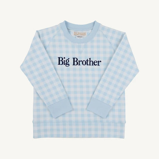 Buckhead Blue Gingham with Nantucket Navy Big Brother Cassidy Comfy Crewneck