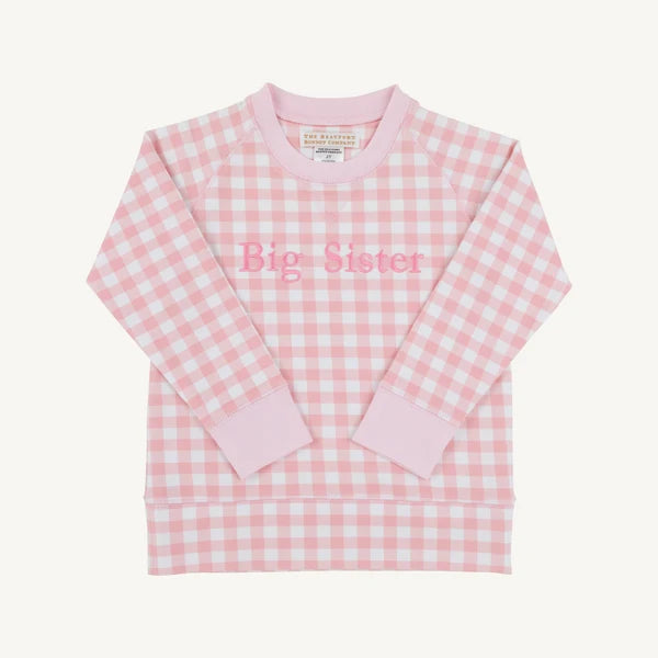 Palm Beach Pink Gingham with Hamptons Hot Pink Big Sister Cassidy Comfy Crewneck