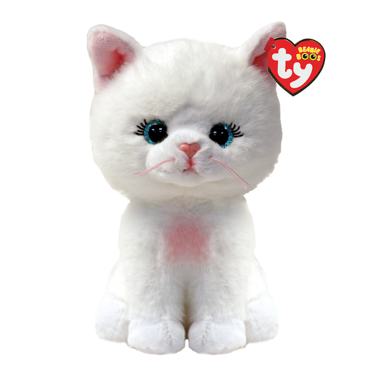 Soft plush Ty Amelia teddy bear with pink accents, featuring embroidered eyes and a friendly expression.