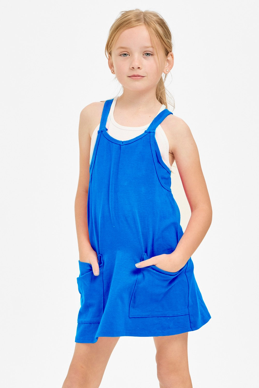Good Girl turquoise romper dress with sleeveless design and relaxed fit, perfect for casual summer wear.