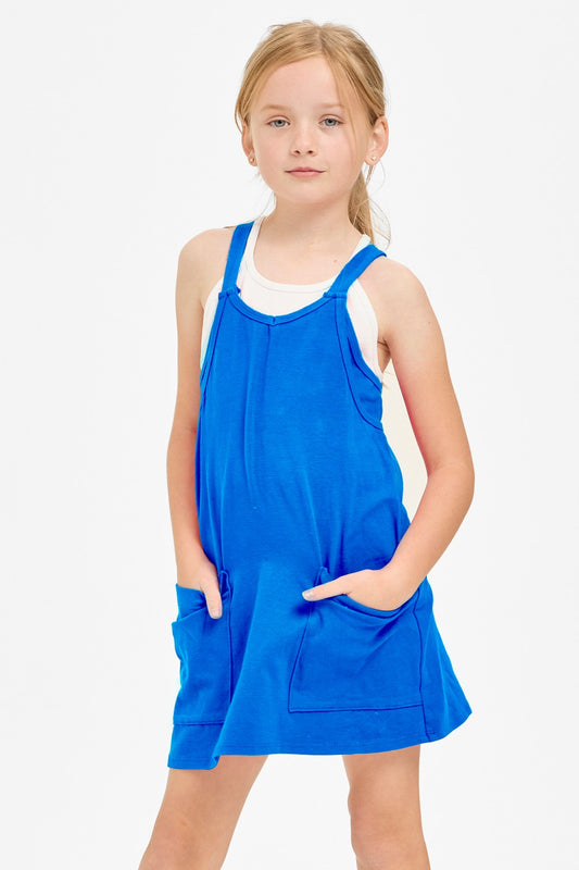 Turquoise romper dress by Good Girl featuring a sleeveless design, lightweight fabric, and casual fit ideal for warm weather.