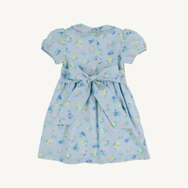Back view of Little London Flowers Cindy Lou Sash Dress in broadcloth by The Beaufort Bonnet Company, featuring a floral pattern and sash detail.