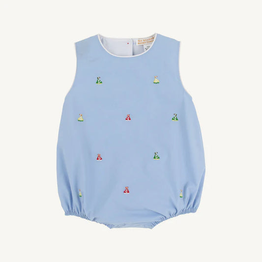 Critter Benjamin bubble in Beale Street Blue with sailboats by The Beaufort Bonnet Company, featuring a whimsical critter design.
