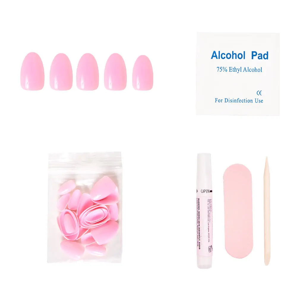 Glamnetic Think Pink press-on nails with glossy pink finish displayed on a white background
