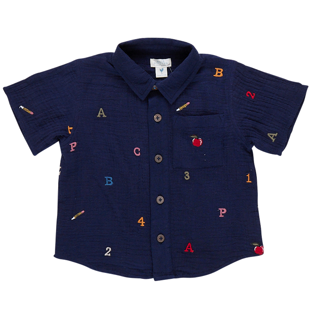 Pink Chicken - Boys Jack Shirt - Alphabet Embroidery