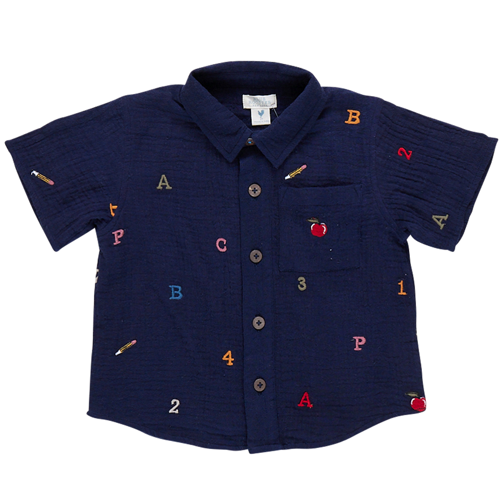 Pink Chicken - Boys Jack Shirt - Alphabet Embroidery