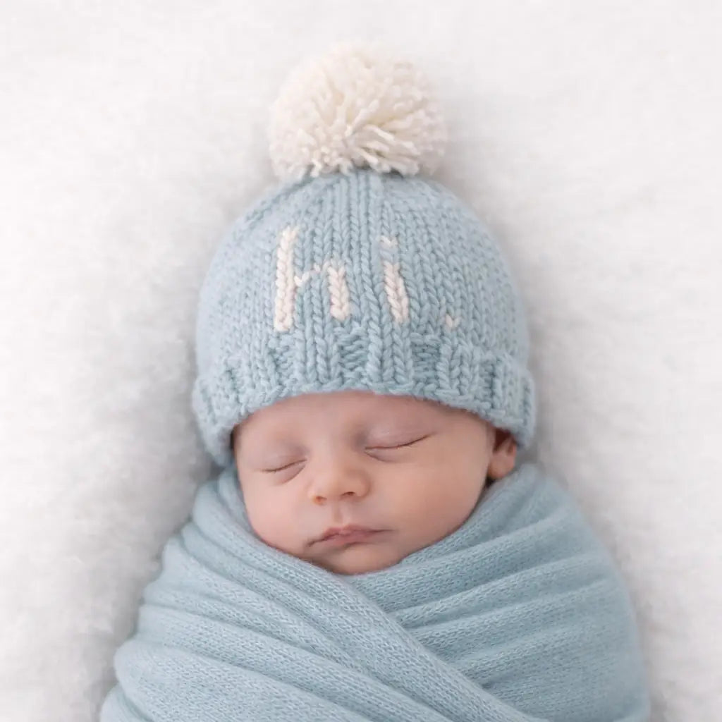 Hi. Surf Blue Hand Knit Beanie Hat
